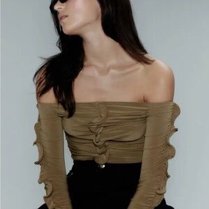 Aje Khaki Ruched Women's Blouse size M